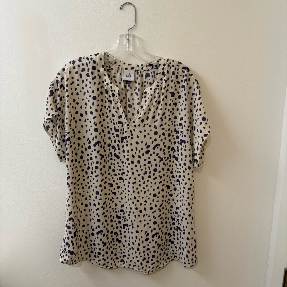 CAbi Meow Top in Mauve and Cream - Size M